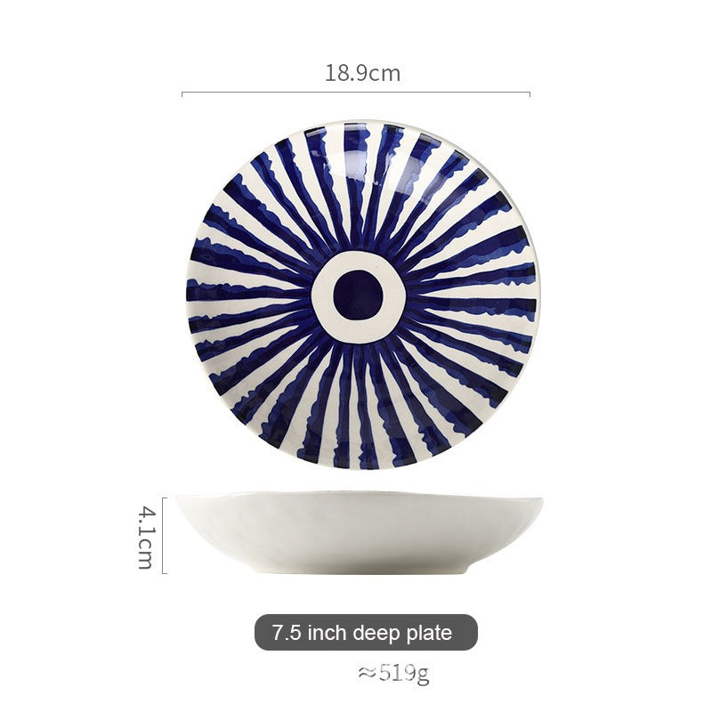 Ceramic - Nordic 7.5 Inch - Round Deep Plate - Pasta, Fruit, Salad Plate - Blue Eye