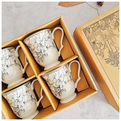 Ceramic - Coffee/Tea Mug Set of 4 Pieces - Vintage Summer Herringbone