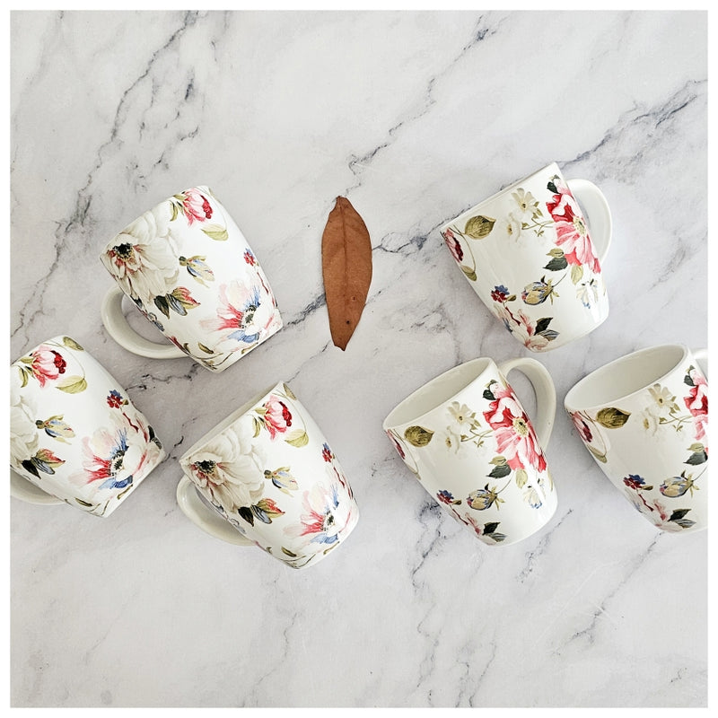 Ceramic - Coffee/Tea Mug Set of 6 Pieces - Spring White