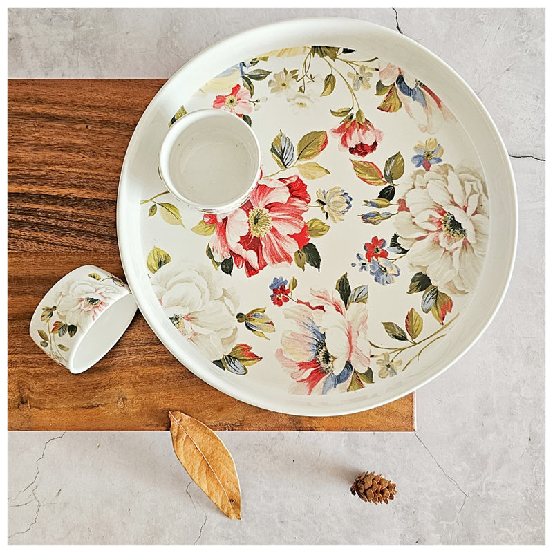 Ceramic - Dip Platter with 2 Matching Bowls - Spring White