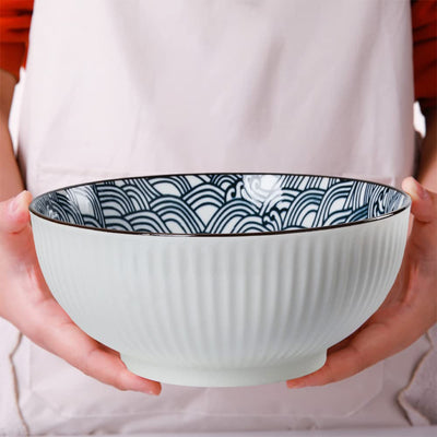 Ceramic - Japanese Ramen 8" Bowls - Set of 3 - Shades of Blue