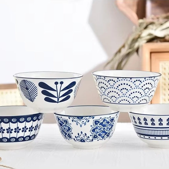 Ceramic - Bowl - Gift Set - 5inch Japanese Floral - Rice, Salad, Soup Bowl