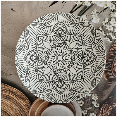 Ceramic - Round Dinner & Quarter Plate - Platter Set S2 - Embossed Mandala Ivory