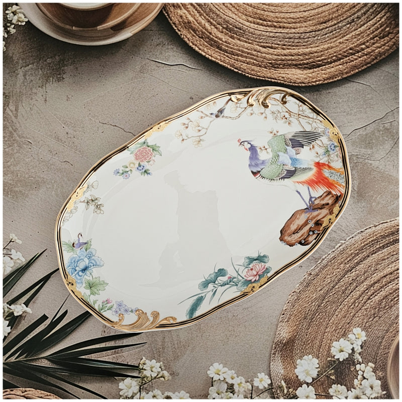 Ceramic - Vintage Floral White - Platter - Oval