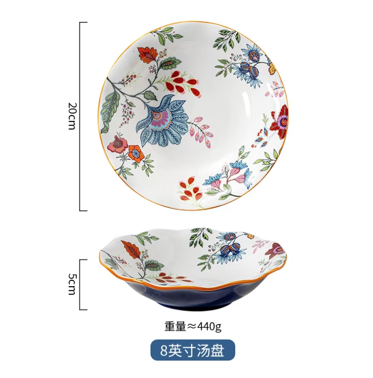 Ceramic - 8 & 10 Inch - Round Deep & Dinner Plate - Oxford Blue & White Set of 2