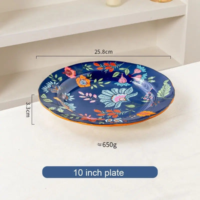 Ceramic - 10 Inch - Round Dinner Platter Plate - Oxford Blue