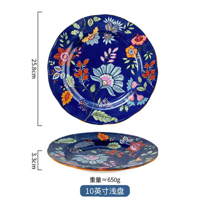 Ceramic - 10 Inch - Round Dinner Platter Plate - Oxford Blue