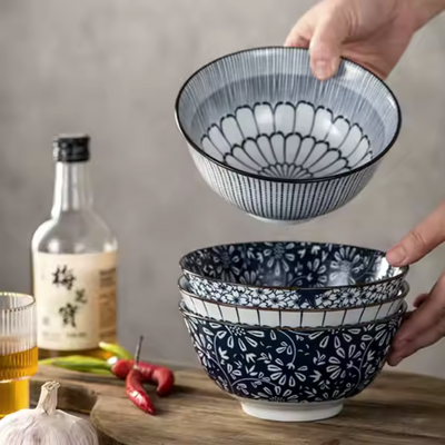 Ceramic - Ramen Bowls Set of 4 pieces - Vintage Blue