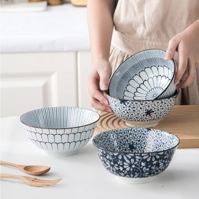 Ceramic - Ramen Bowls Set of 4 pieces - Vintage Blue