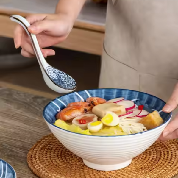 Ceramic - Soup Spoons - Set of 4 - Floral Blue