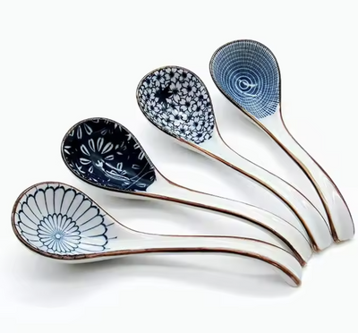 Ceramic - Soup Spoons - Set of 4 - Vintage Blues