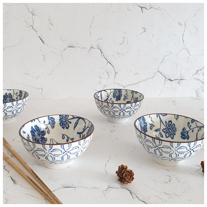 Ceramic - Soup/Rice Bowls - XSmall - Set of 4 - Imperial Blue Floral