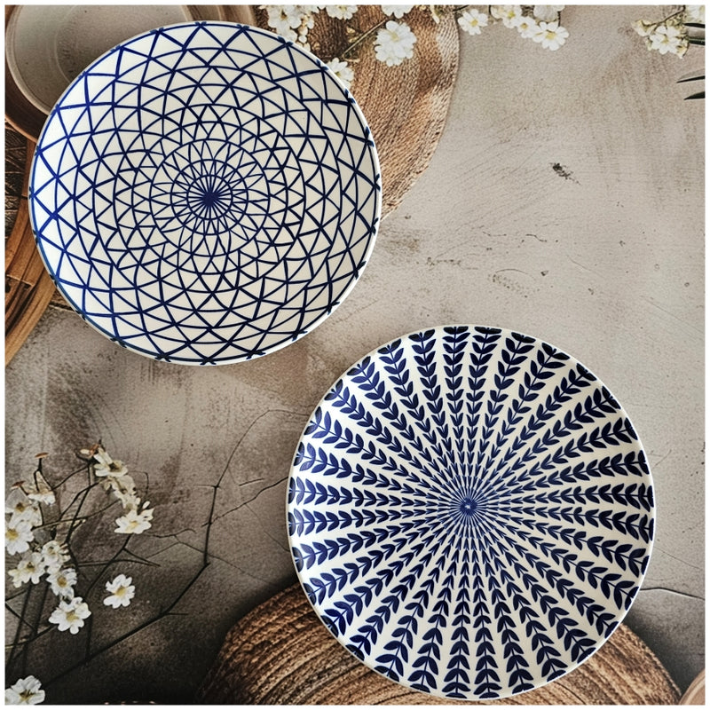 Ceramic - Nordic 8 Inch - Flat Plate - Pasta, Fruit, Salad Plate - Set of 2 - Blue Illusion