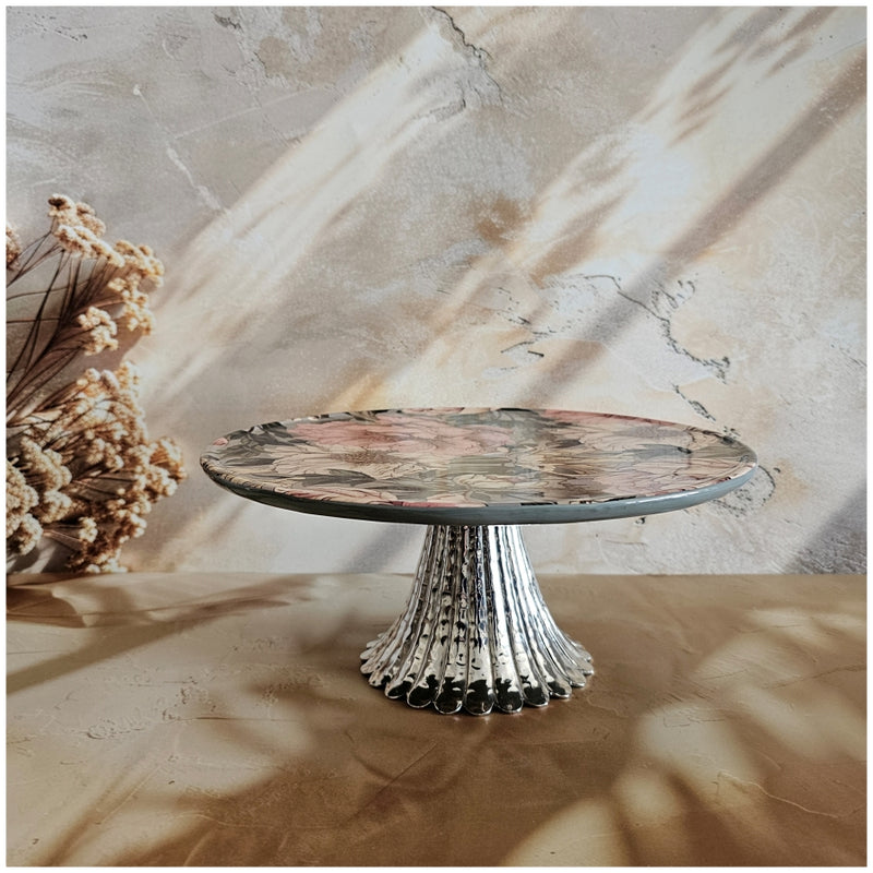 Cake Stand (Flat) with Metal Stand Silver (Medium) - Tuscany