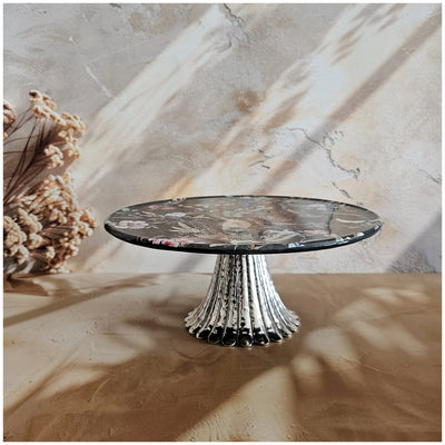 Cake Stand (Flat) with Metal Stand Silver (Medium) - Autumn