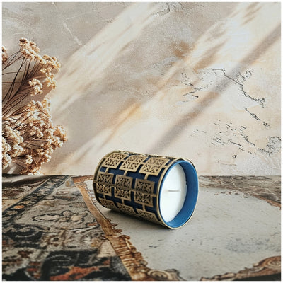 Candle - Laser Cut - Gold - Moroccan Blue