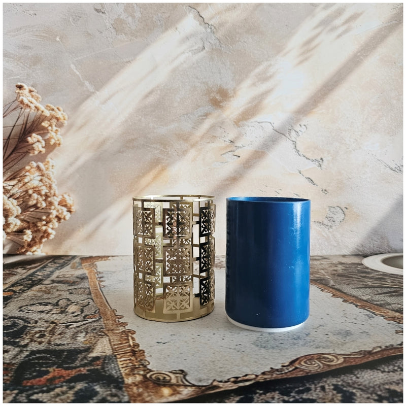 Candle - Laser Cut - Gold - Moroccan Blue