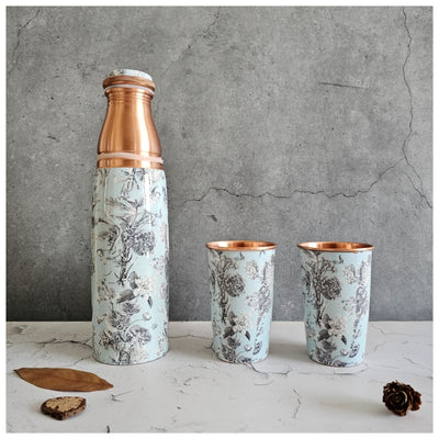 COPPER BOTTLE SET WITH 2 GLASSES, ARGENTINE SKY