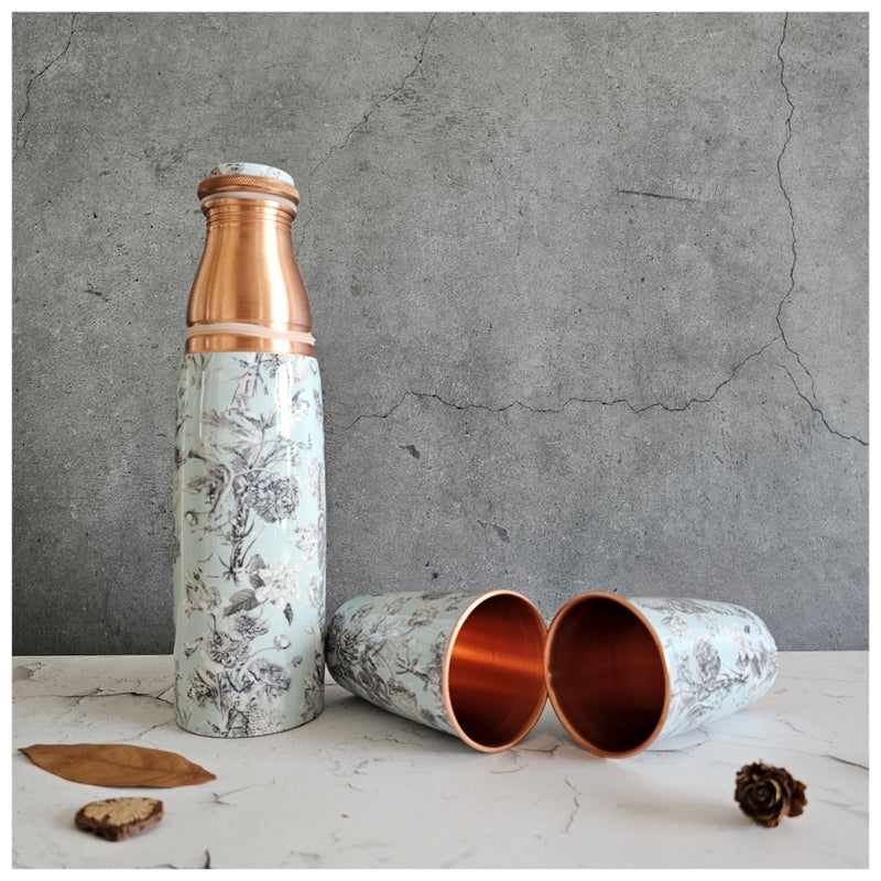 COPPER BOTTLE SET WITH 2 GLASSES, ARGENTINE SKY