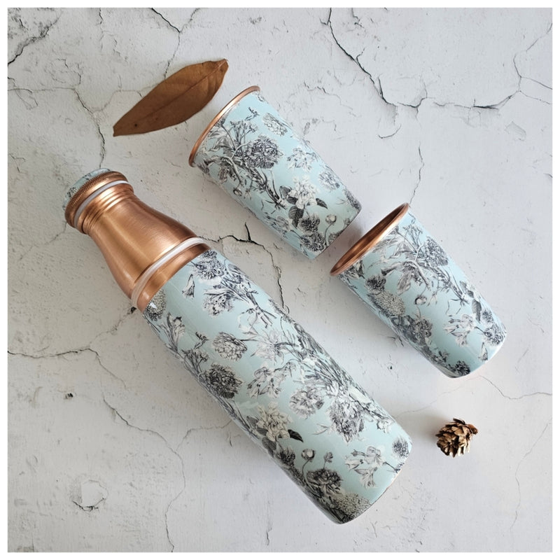 COPPER BOTTLE SET WITH 2 GLASSES, ARGENTINE SKY