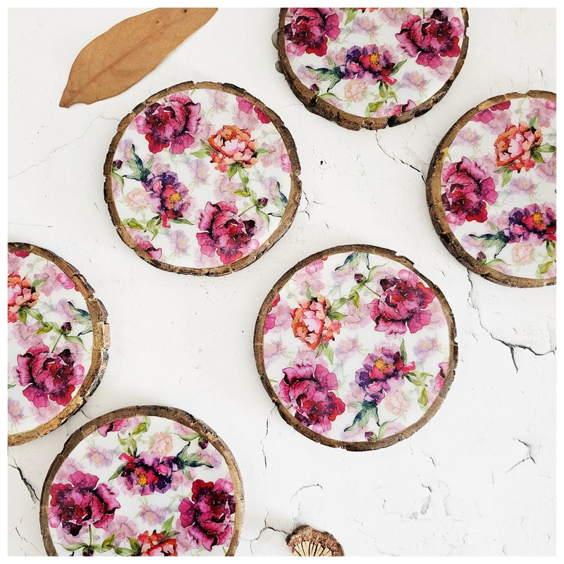 COASTERS - WOOD BARK (SET OF 6) - COUNTRY ROSE