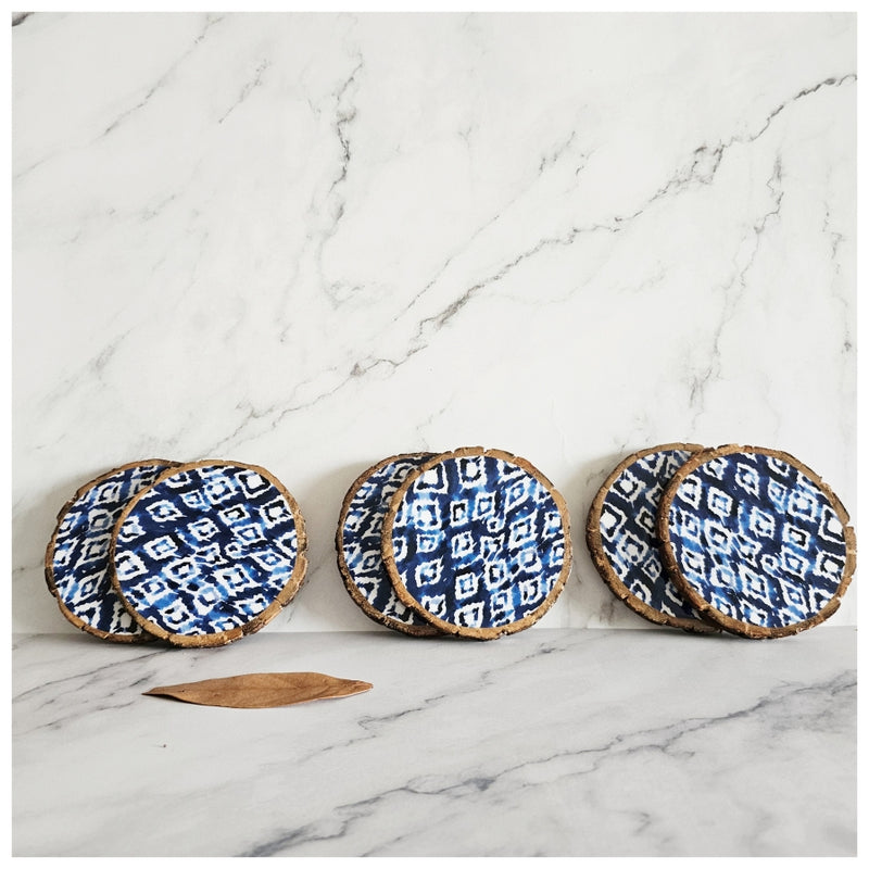 COASTERS - WOOD BARK (SET OF 6) - IKAT SHIBORI