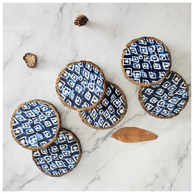 COASTERS - WOOD BARK (SET OF 6) - IKAT SHIBORI