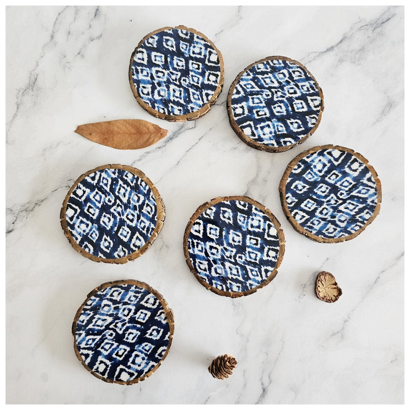 COASTERS - WOOD BARK (SET OF 6) - IKAT SHIBORI