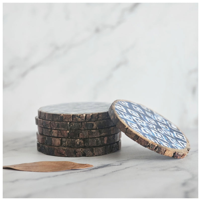 COASTERS - WOOD BARK (SET OF 6) - IKAT SHIBORI