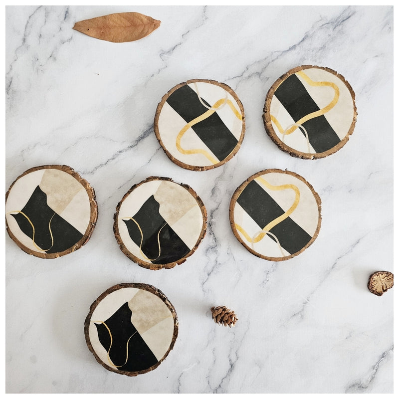 COASTERS - WOOD BARK (SET OF 6) - WABI SABI & SABLE GOLD