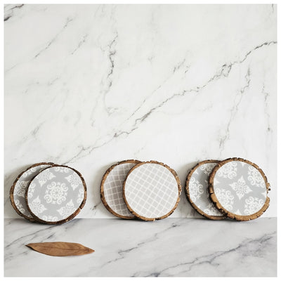 COASTERS - WOOD BARK (SET OF 6) - GREY ABSTRACT