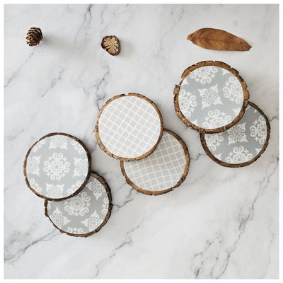 COASTERS - WOOD BARK (SET OF 6) - GREY ABSTRACT