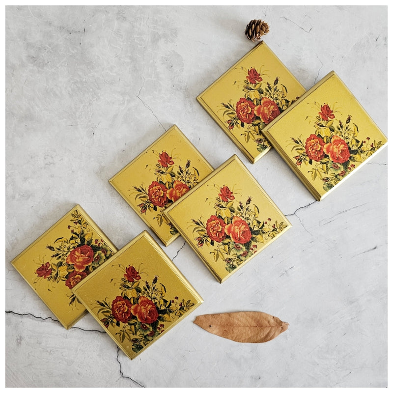 Coasters - Wooden - Square - Set Of 6 - Golden Rose