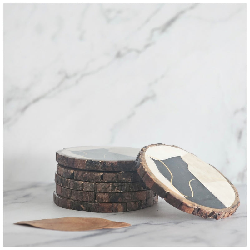 COASTERS - WOOD BARK (SET OF 6) - WABI SABI & SABLE GOLD