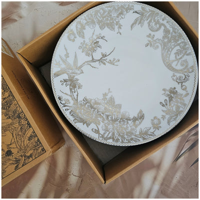 Ceramic - Dinner Plates Flat Set of 6 pieces - Gold Floral