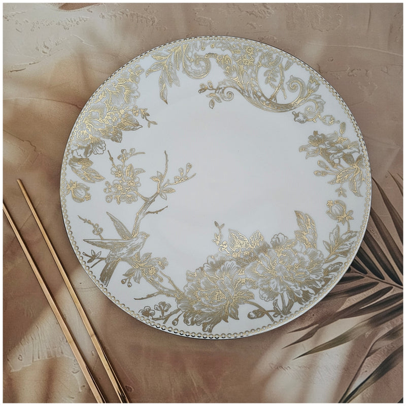 Ceramic - Dinner Plates Flat Set of 6 pieces - Gold Floral