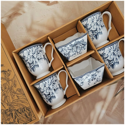 Ceramic - Coffee/Tea Mugs Herringbone (4 Mugs & 2 Bowls) - Bodrum