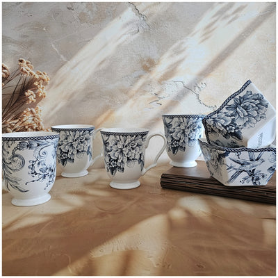 Ceramic - Coffee/Tea Mugs Herringbone (4 Mugs & 2 Bowls) - Bodrum