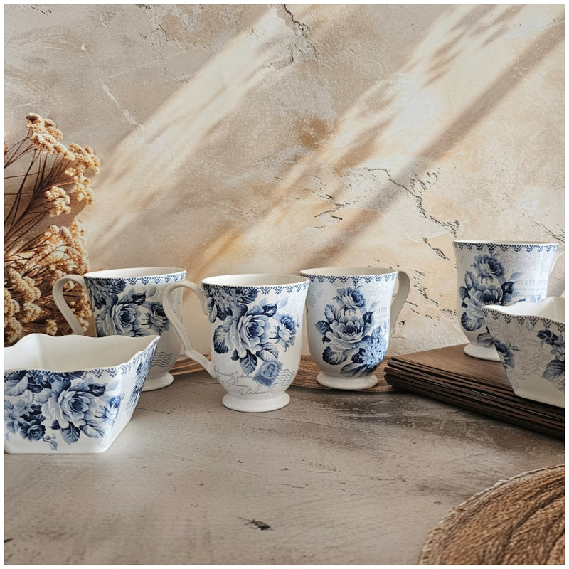 Ceramic - Coffee/Tea Mugs Herringbone (4 Mugs & 2 Bowls) - Postcard