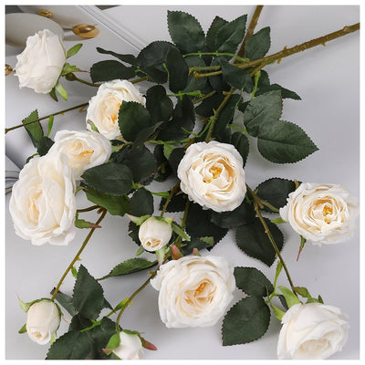 Flowers (Artificial) - Rose Bunch 6 Buds White