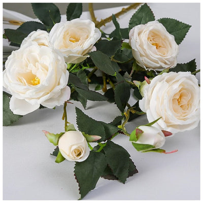 Flowers (Artificial) - Rose Bunch 6 Buds White