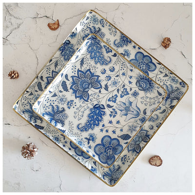 Metal Platter & Tray (Square, Set of 2) - White Lotus