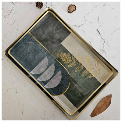 Metal Platter & Tray (Rectangle, Set of 2) - Abstract Gold Leaf