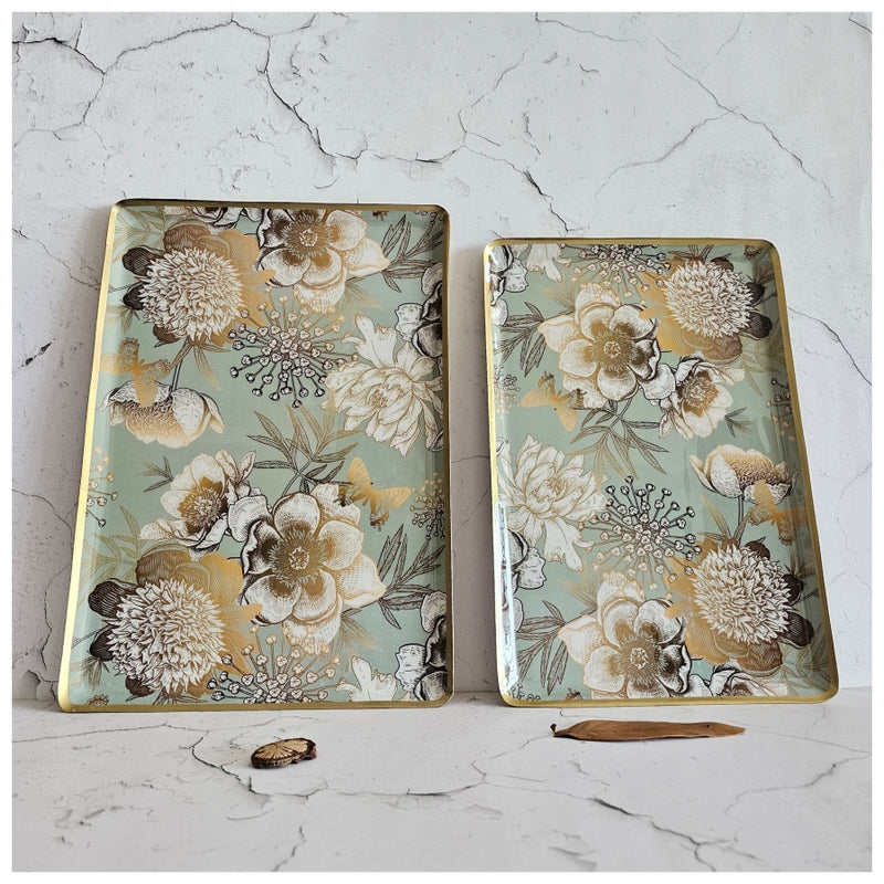 Metal Platter & Tray (Rectangle, Set of 2) - Summer Rain