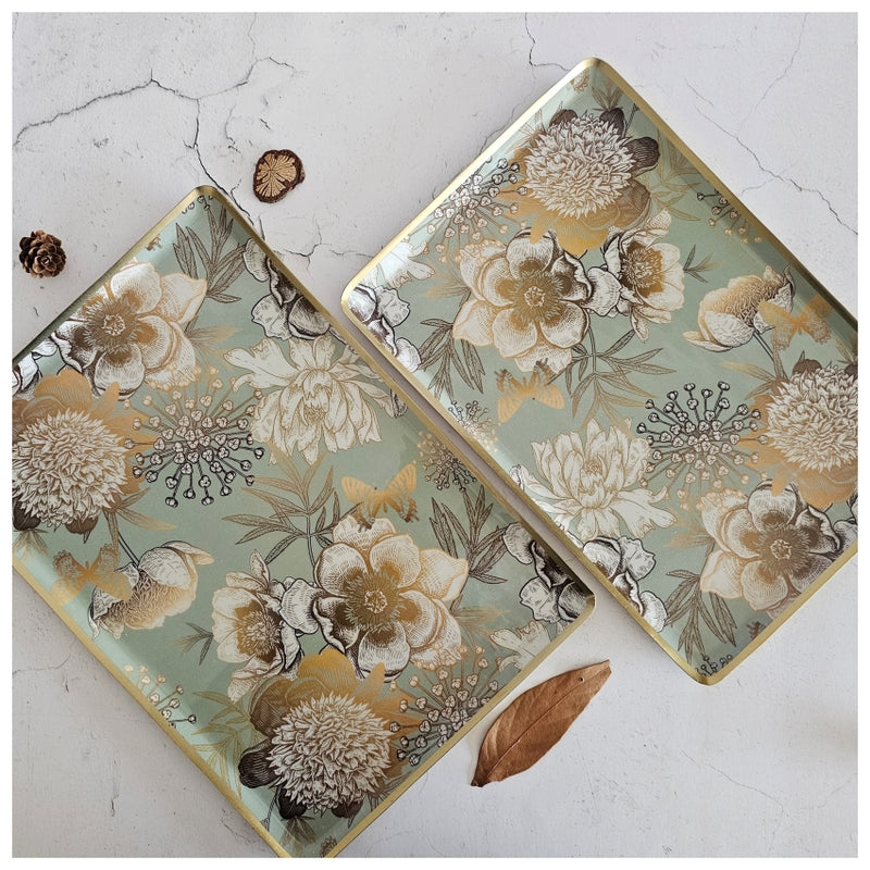 Metal Platter & Tray (Rectangle, Set of 2) - Summer Rain