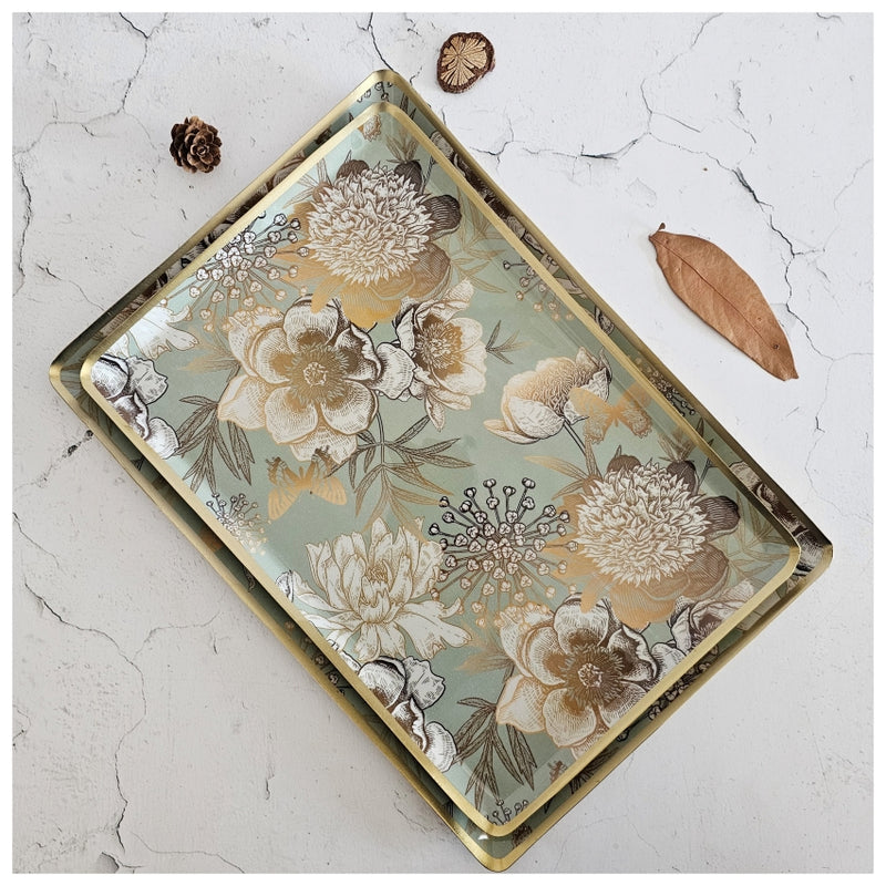 Metal Platter & Tray (Rectangle, Set of 2) - Summer Rain