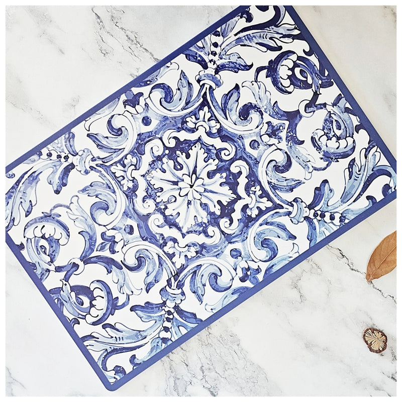 WIPE CLEAN TABLEMATS/PLACEMATS - BODRUM BLUE BORDER