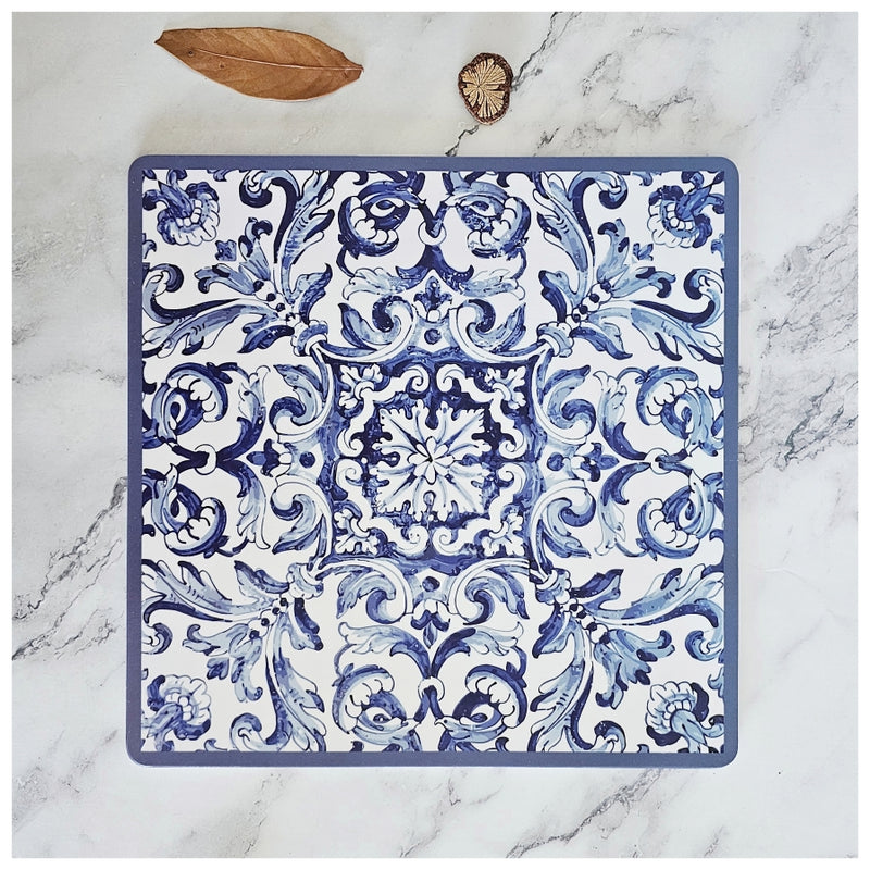 WIPE CLEAN TABLEMATS/PLACEMATS - SQUARE (SET OF 4) - BODRUM BLUE BORDER