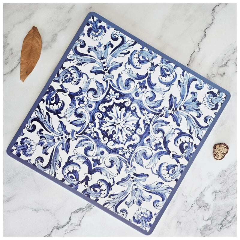 WIPE CLEAN TABLEMATS/PLACEMATS - SQUARE (SET OF 4) - BODRUM BLUE BORDER