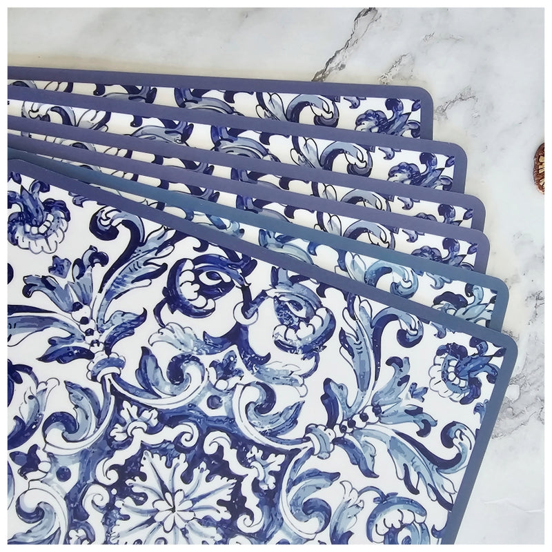 WIPE CLEAN TABLEMATS/PLACEMATS - SQUARE (SET OF 4) - BODRUM BLUE BORDER